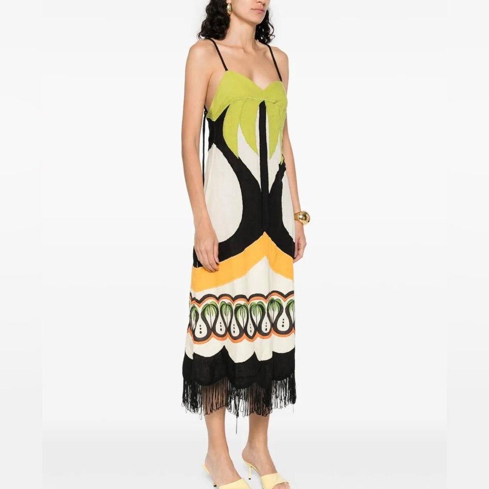 FARM Rio Coconut Tree Flow Cutwork Linen Midi Dress Women’s XS NWT - Picture 7 of 16